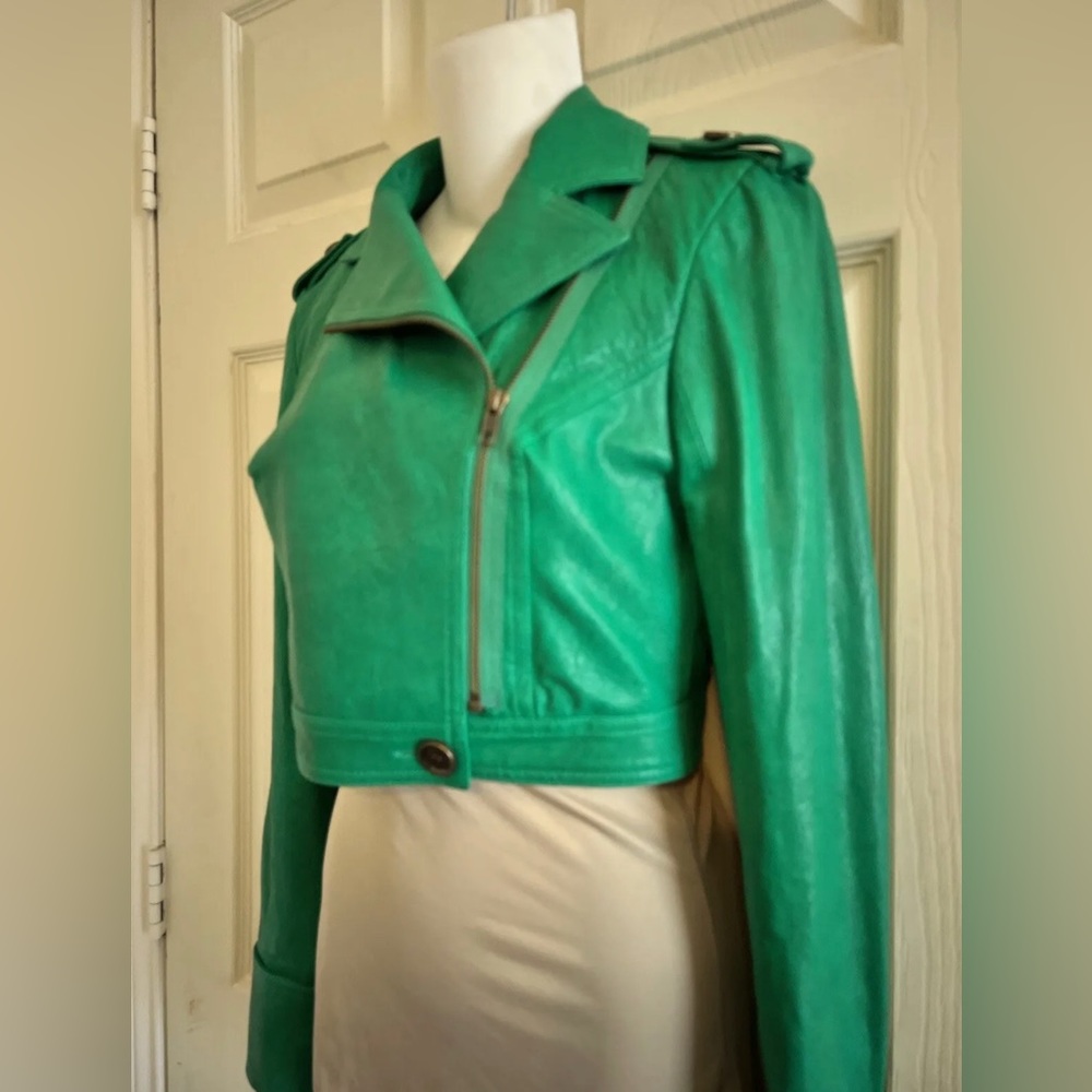 DIANE VON FURSTENBERG Kelly Green Leather Jacket Heaven SIZE 4 Moto Biker DVF